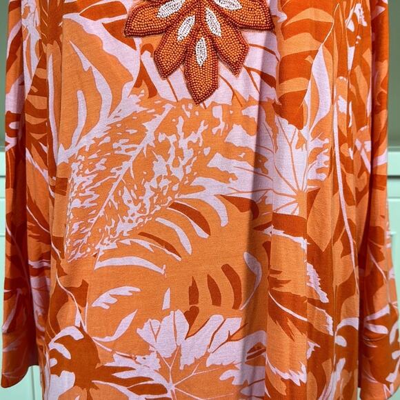 Soft Surroundings Del Rio Embellished Tunic Top Orange Pink Floral Size 2X - Picture 7 of 15